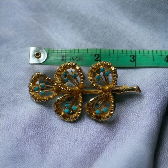 Vintage "Made in Austria" Women's Gold Tone and Turquoise Seed Beads Brooch - Picture 4 of 6